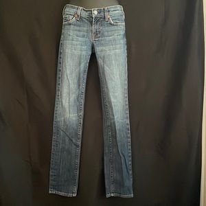 7 for all mankind low rise skinny jeans minimal distress on pockets Sz 24